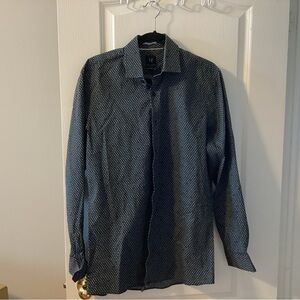 Men's Navy Patterned Long Sleeve Shirt